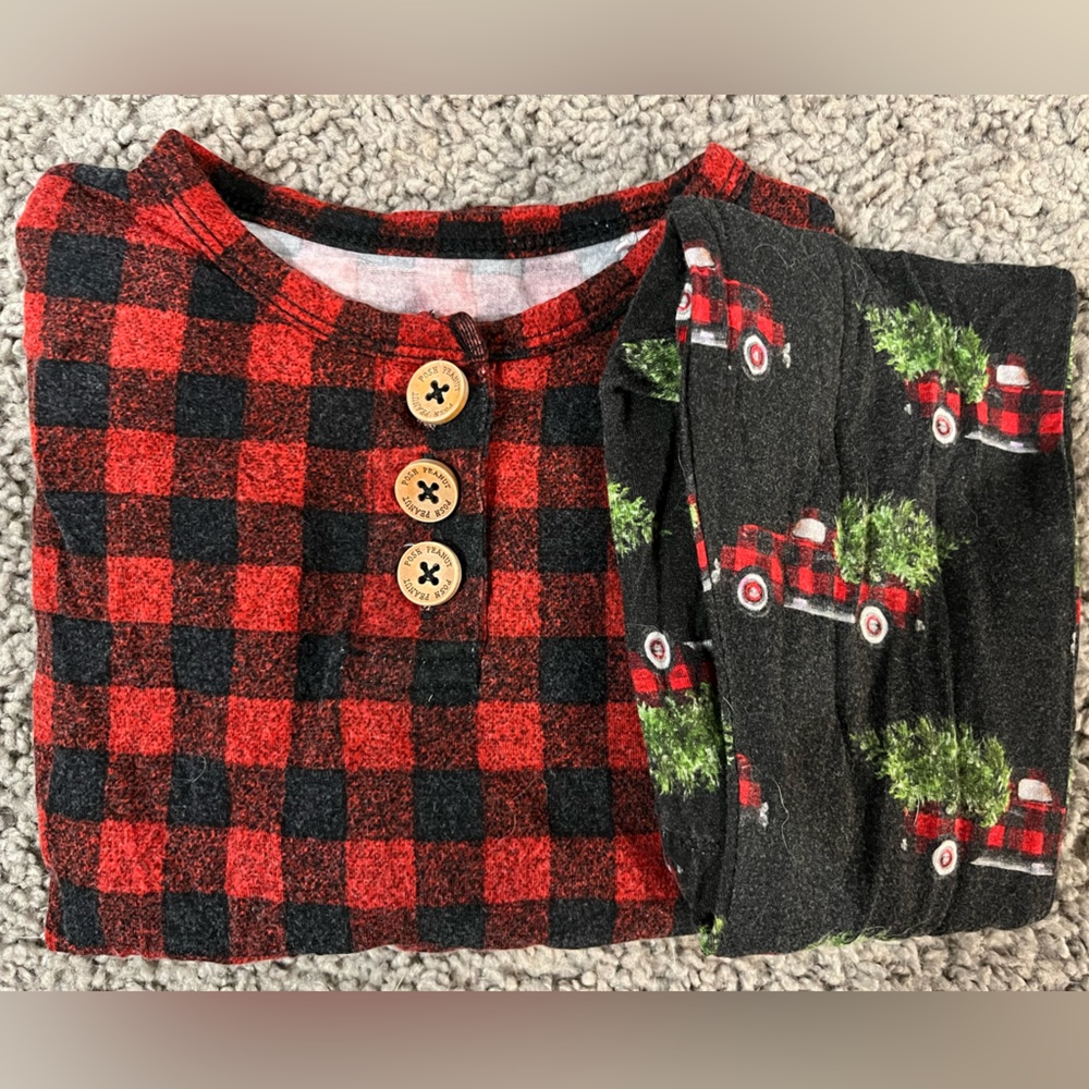 Posh peanut 2 piece Christmas pajama truck tree plaid pj set size 2T